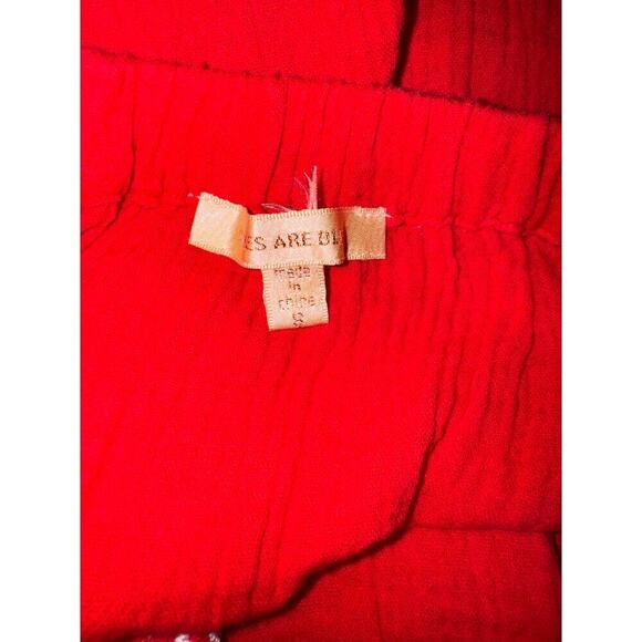 Skies are Blue Cotton Embroidered On or Off Shoulder Mini Dress Red Small - Picture 3 of 4